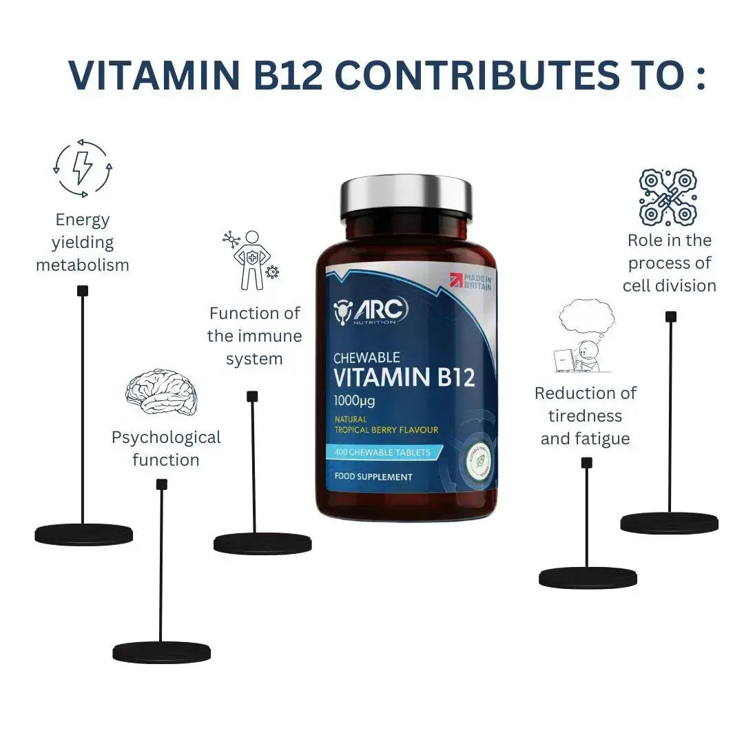 Vitamin B12 Methycobalamin Chewable Berry Flavour Sugar Free Supplement 400 Tablets Arc Health Nutrition
