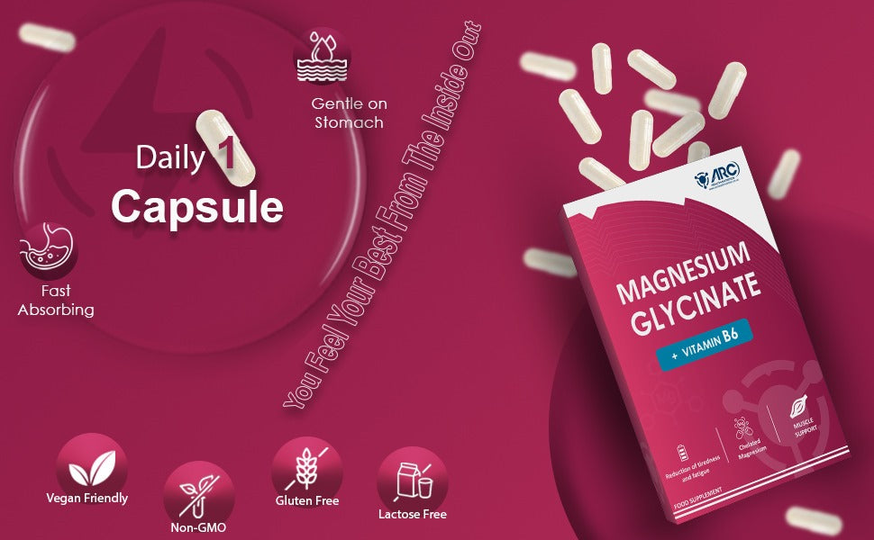 Magnesium Glycinate 1500mg & Vitamin B6 Supplement 28 Capsules