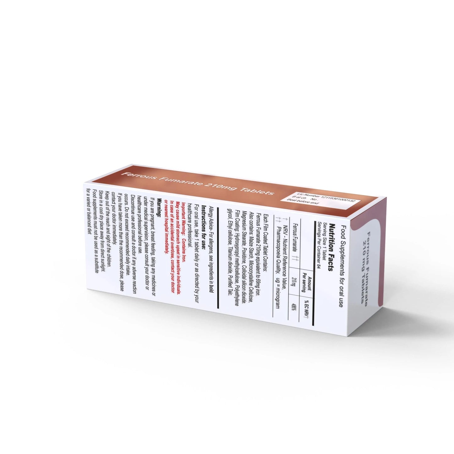 Ferrous Fumarate 210mg Iron supplement 84 Tablets Vegetarian - Arc Health Nutrition UK Ltd