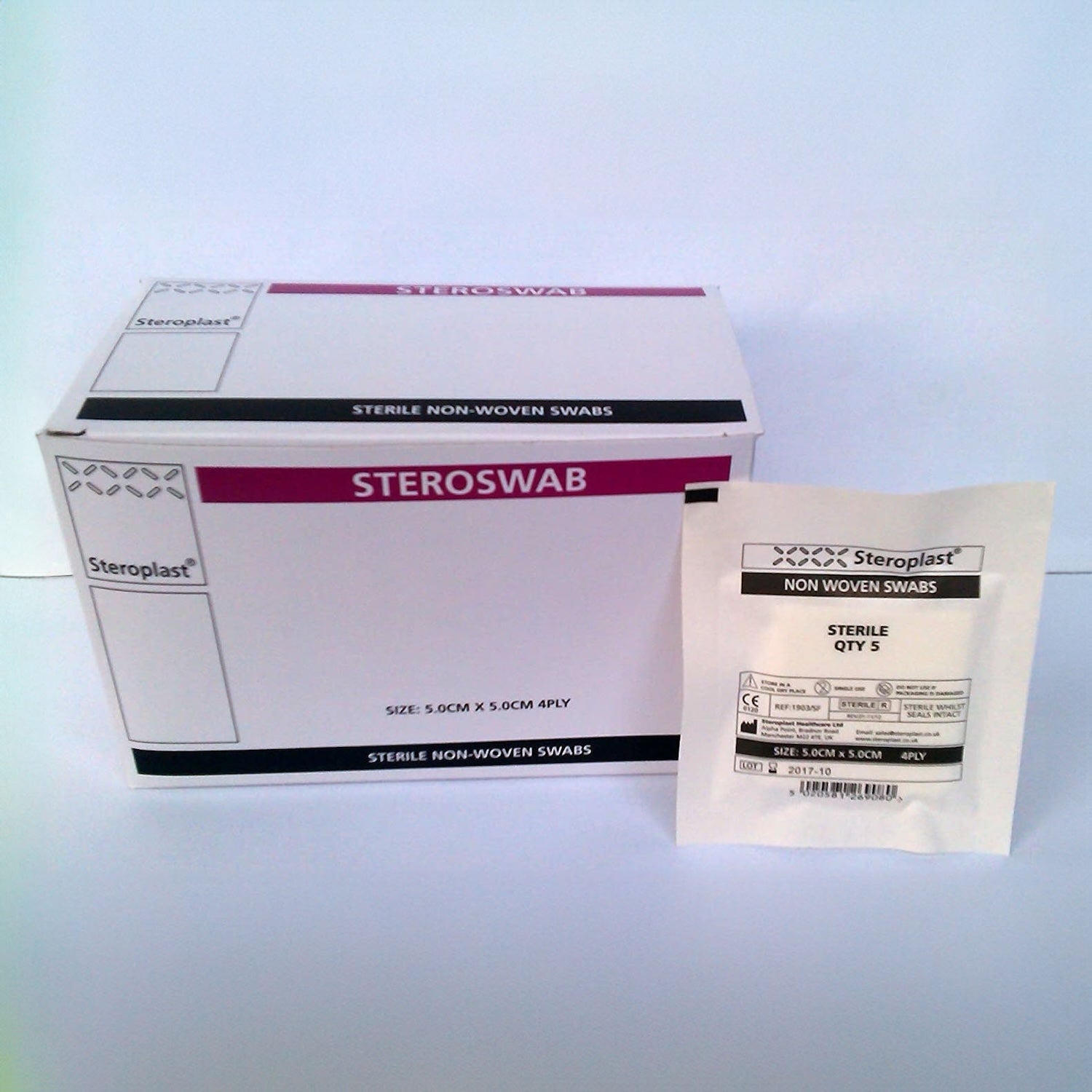 Steroplast Non-Woven Gause Swabs | 5 x 5cm | 4ply | Box of 25 Pouches (5 Swabs / Pouch)