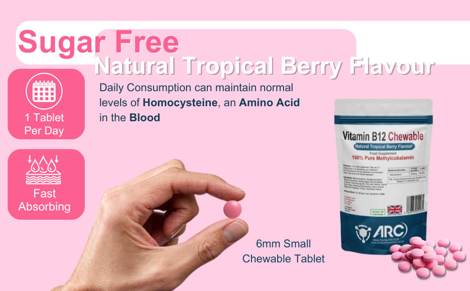 Sugar Free Tropical Berry Flavoured Chewable Vitamin B12 Tablets