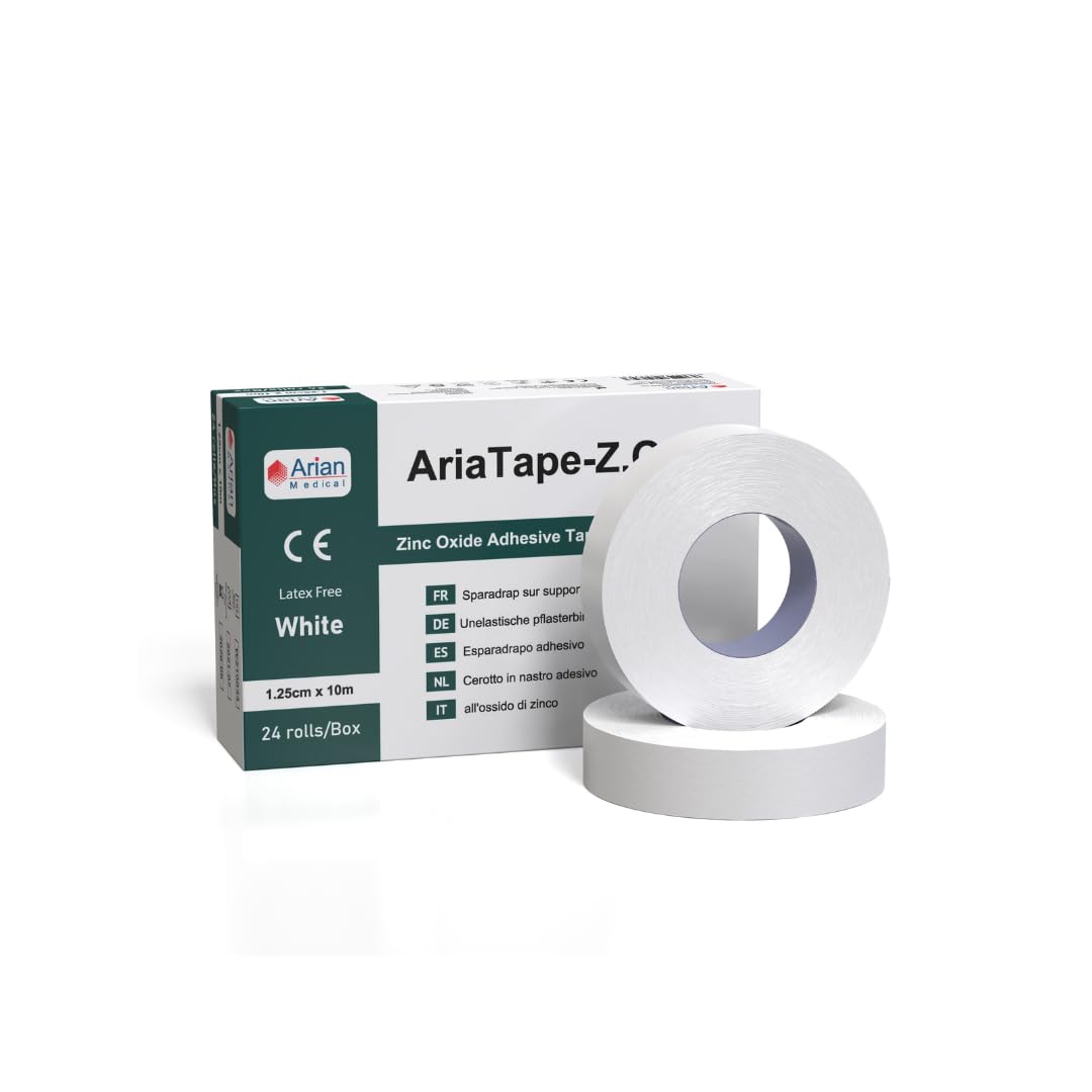 AriaTape Zinc Oxide Tape, 1.25cm x 10m, 24 Rolls, Sports Blister Prevention, Ankle Support