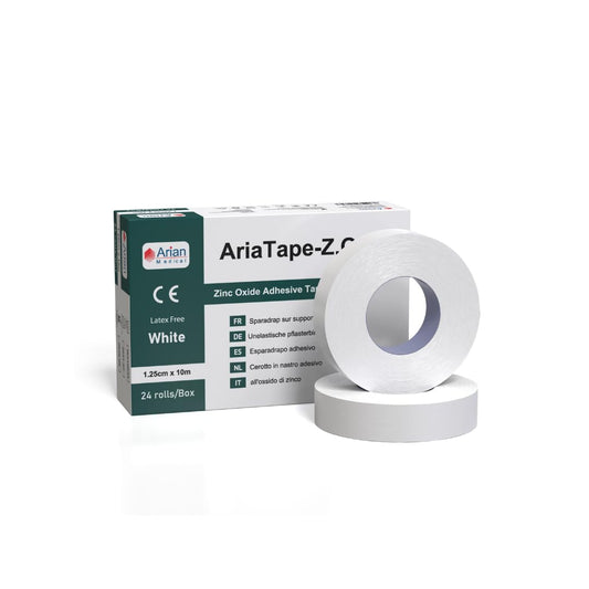 AriaTape Zinc Oxide Tape, 1.25cm x 10m, 24 Rolls, Sports Blister Prevention, Ankle Support