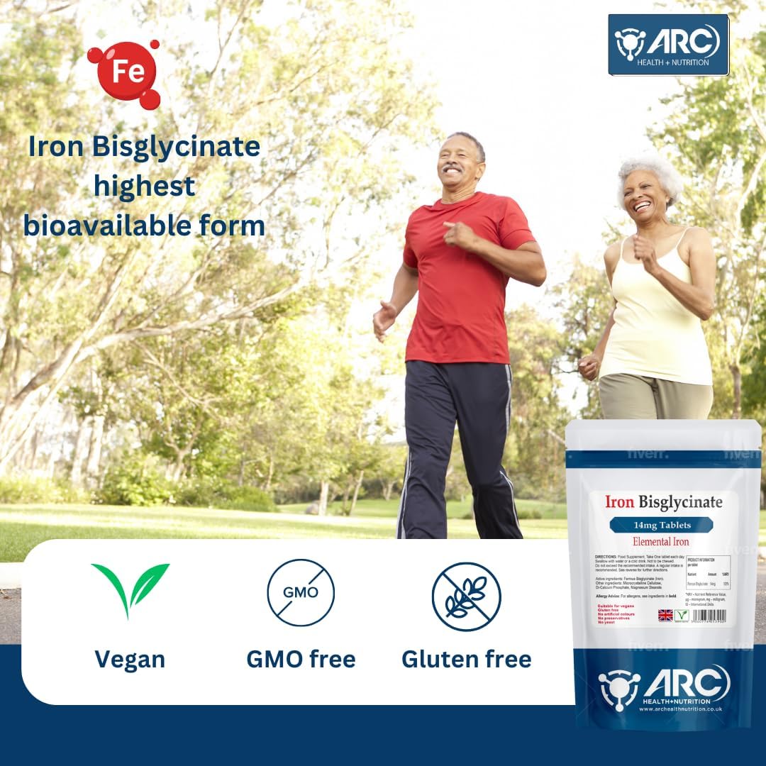 Elemental Iron Bisglycinate 14mg Supplement Vegan Tablets