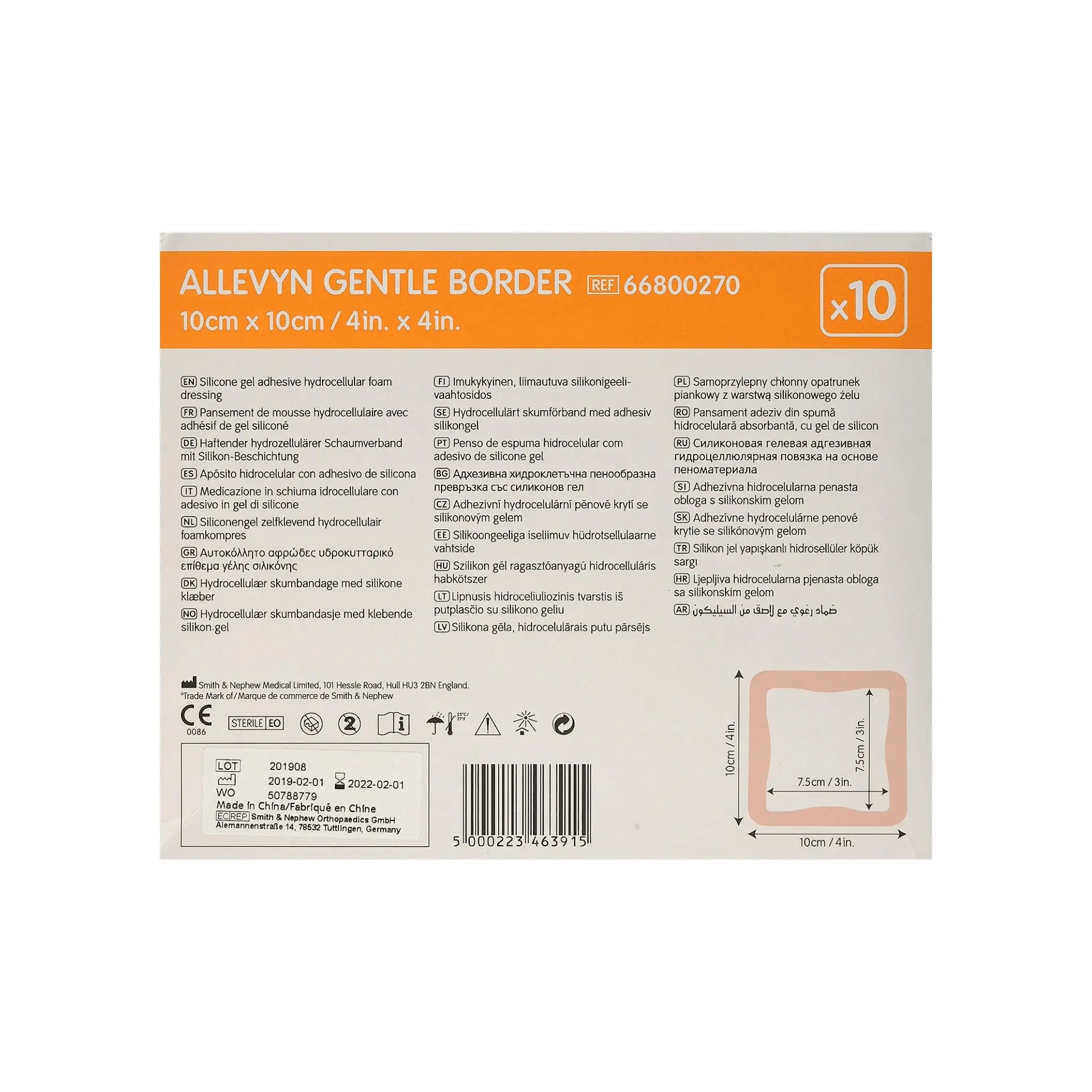 Allevyn Gentle Border 10x10cm 10 Dressing - Arc Health Nutrition UK Ltd