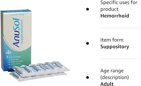 Anusol Suppositories 3 Way Action Relief Of Internal Hemorrhoids and Related Discomfort