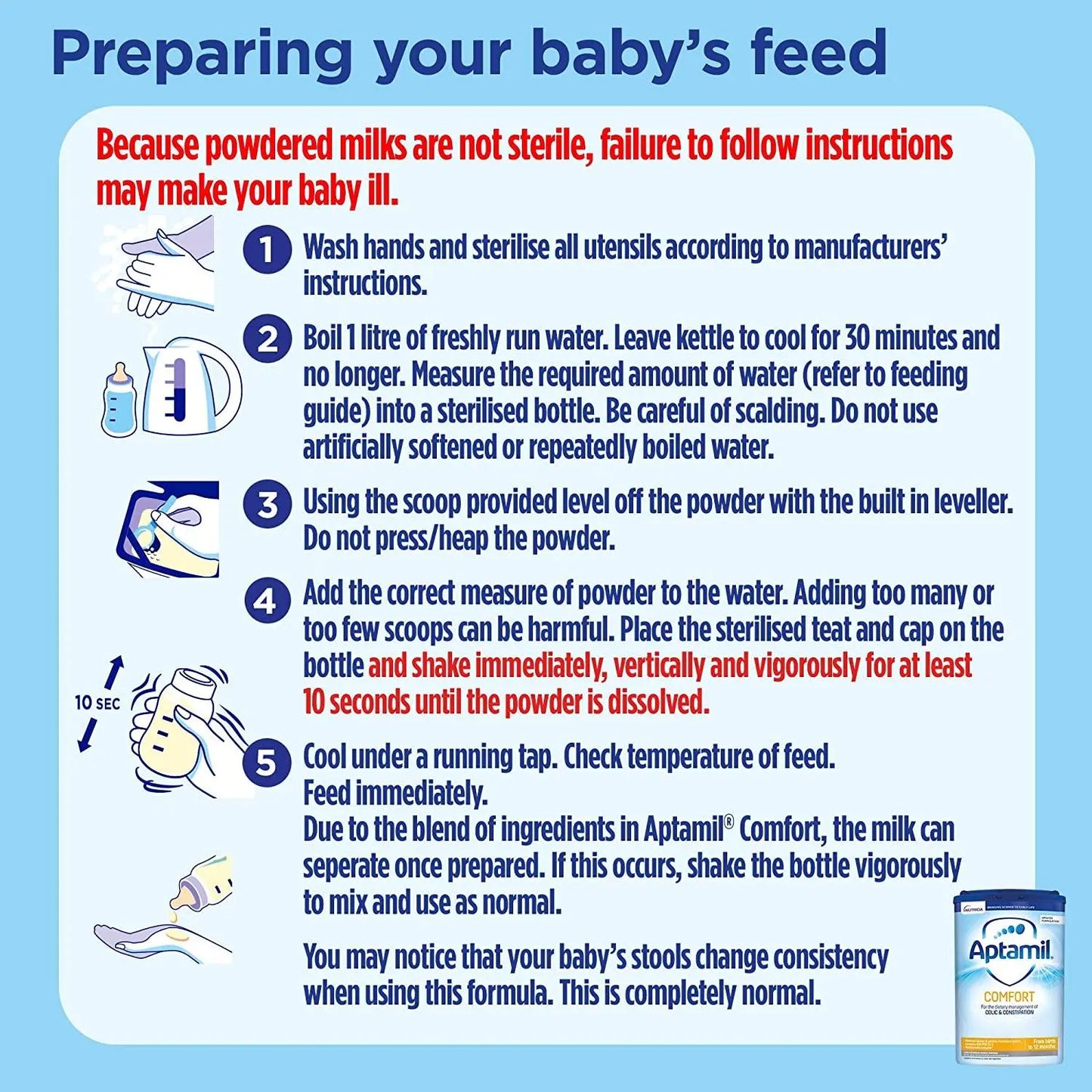 Aptamil Comfort Baby Milk Formula from Birth to 12 Mths 800g