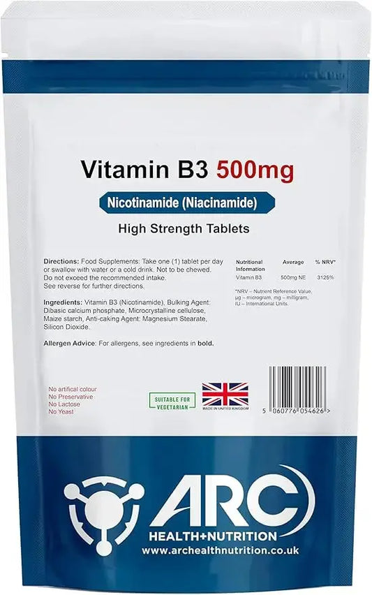 Vitamin B3 Niacinamide (Niacin) 500mg High Strength Tablets