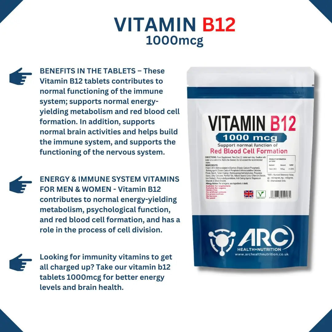 Arc Nutrition Vitamin B12 Methylcobalamin 1000mcg Tablets