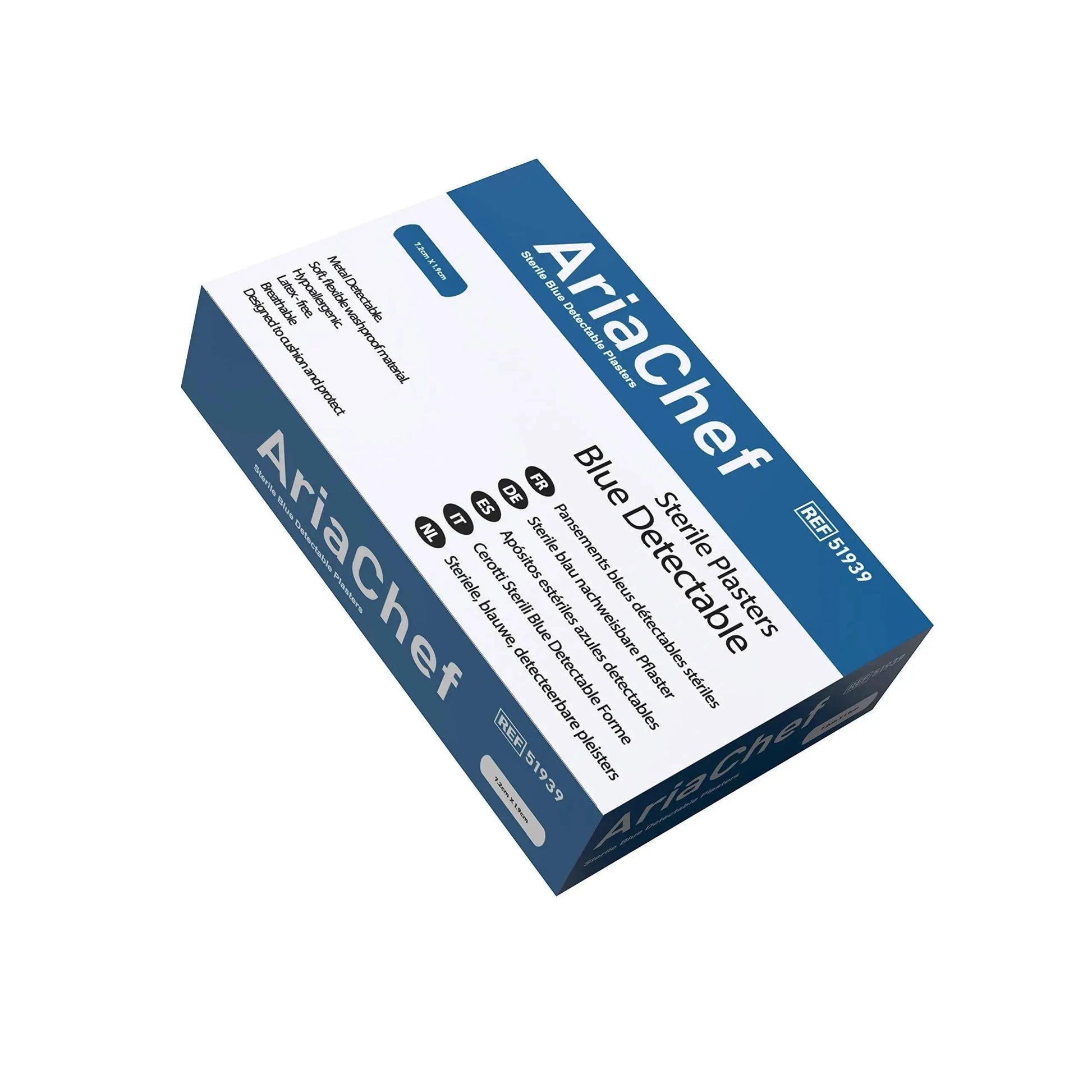 AriaChef Blue Metal Detectable Chef Blue Plasters- 7.2cm x 1.9cm Pack of 100's Arian medical ltd