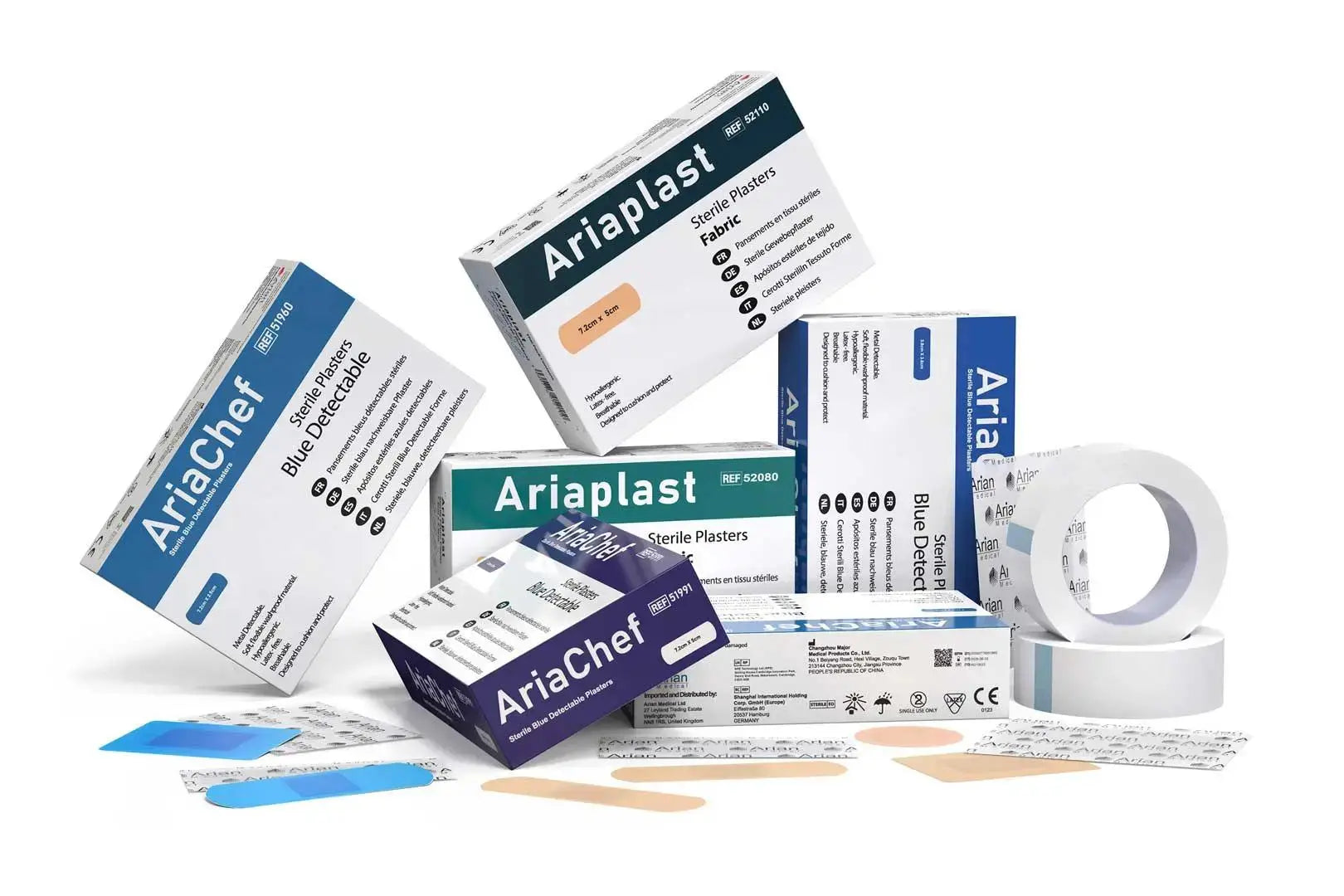 AriaChef Blue Metal Detectable Chef Blue Plasters- 7.2cm x 1.9cm Pack of 100's Arian medical ltd