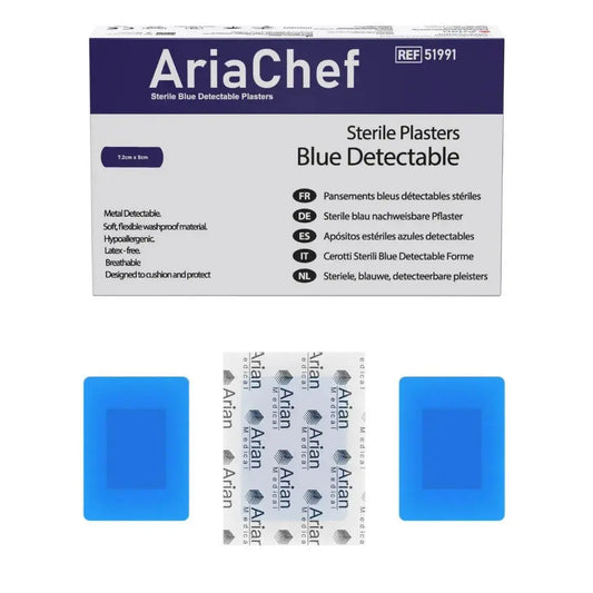 AriaChef Sterile Blue Catering Plasters- 7.2cm x 5cm Pack of 50's Arian medical ltd
