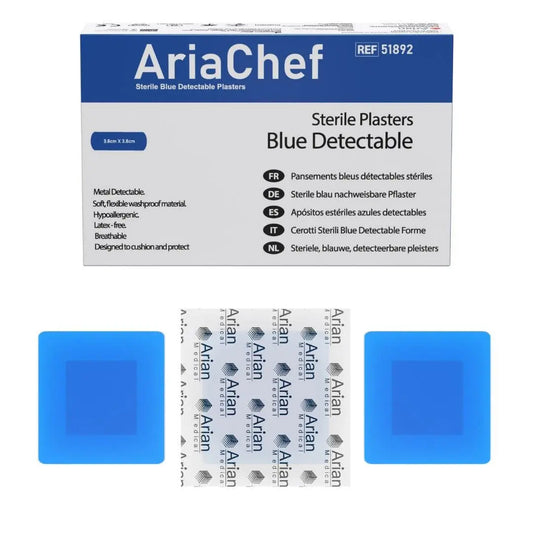 AriaChef Sterile blue metal detectable Wash Proof Plasters- 3.8cm x 3.8cm- Pack of 100's