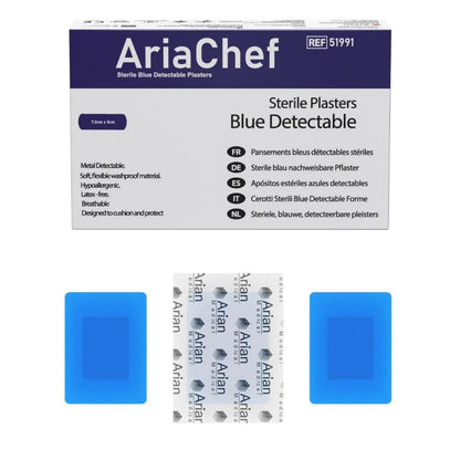 AriaChef Blue Metal Detectable Chef Blue Plasters- 7.2cm x 1.9cm Pack of 100's