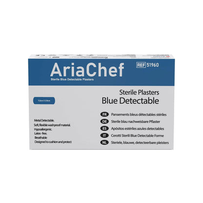 AriaChef Blue Metal Detectable Chef Blue Plasters- 7.2cm x 2.5cm Pack of 100's