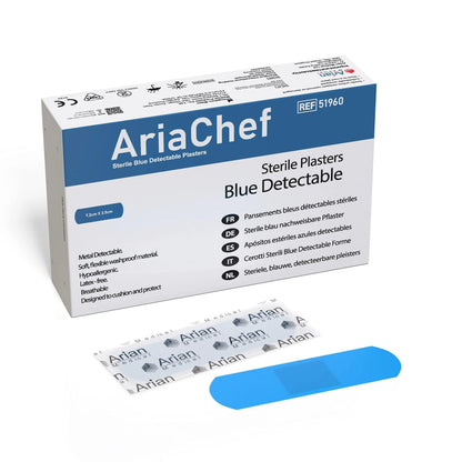 AriaChef Blue Metal Detectable Chef Blue Plasters- 7.2cm x 2.5cm Pack of 100's