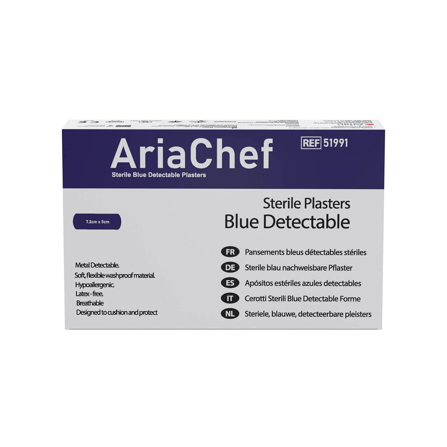 AriaChef Sterile Blue Catering Plasters- 7.2cm x 5cm Pack of 50's