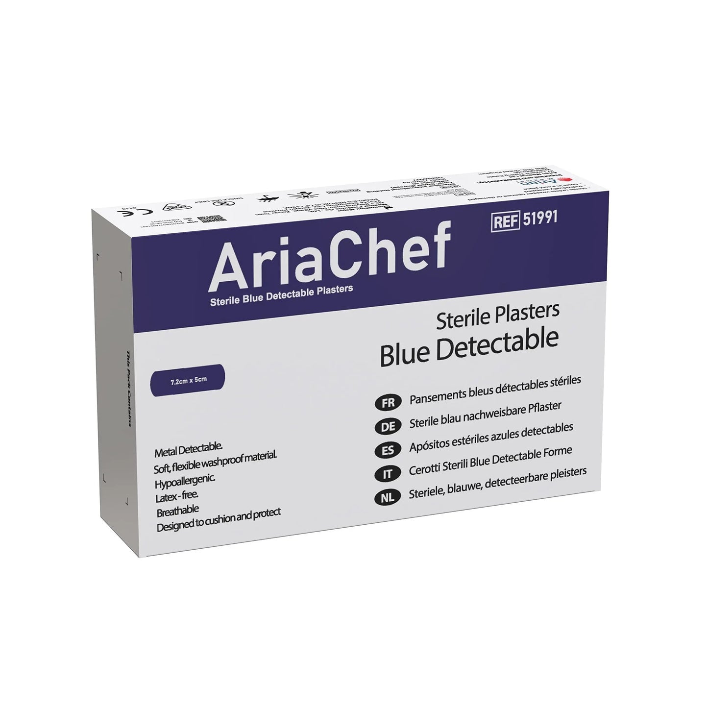 AriaChef Sterile Blue Catering Plasters- 7.2cm x 5cm Pack of 50's