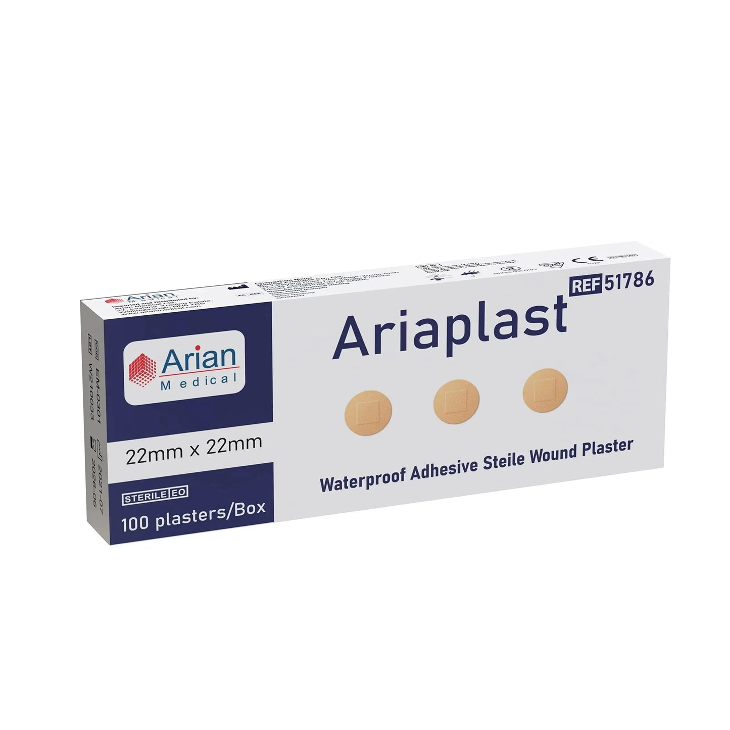 AriaPlast Spot Plaster - 22mm x 22mm Pack of 100 Arian medical ltd