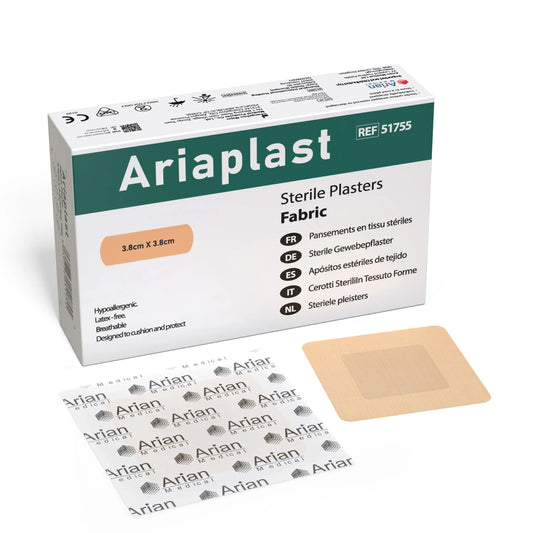 AriaPlast Sterile Fabric First Aid Wound Plasters- 3.8cm x 3.8cm Pack of 100's