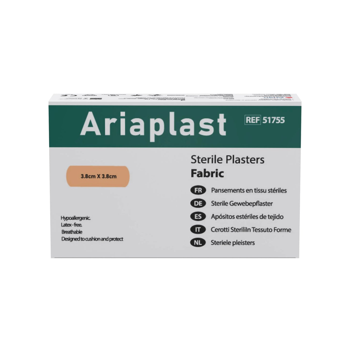 AriaPlast Sterile Fabric Wound Care First Aid Plasters- 3.8cm x 3.8cm Pack of 100's