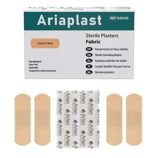 AriaPlast Sterile Fabric Plasters First Aid Plasters- 7.2cm x 1.9cm Pack of 100's