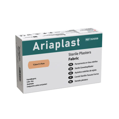 AriaPlast Sterile Fabric Plasters First Aid Plasters- 7.2cm x 1.9cm Pack of 100's