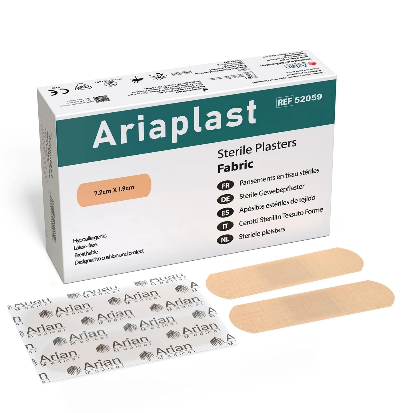 AriaPlast Sterile Fabric First Aid Wound Plasters- 7.2cm x 1.9cm Pack of 100's