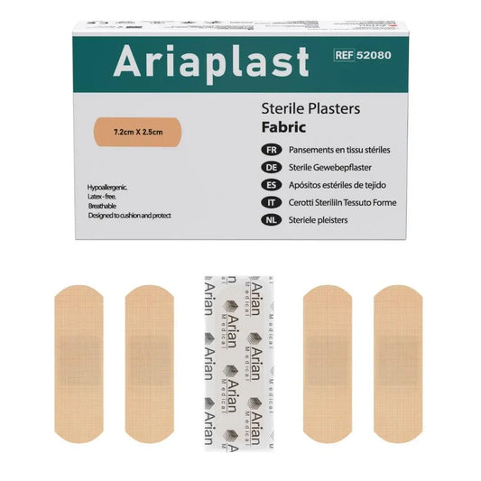 AriaPlast Sterile Fabric Wound Care First Aid Plasters- 7.2cm x 2.5cm Pack of 100's