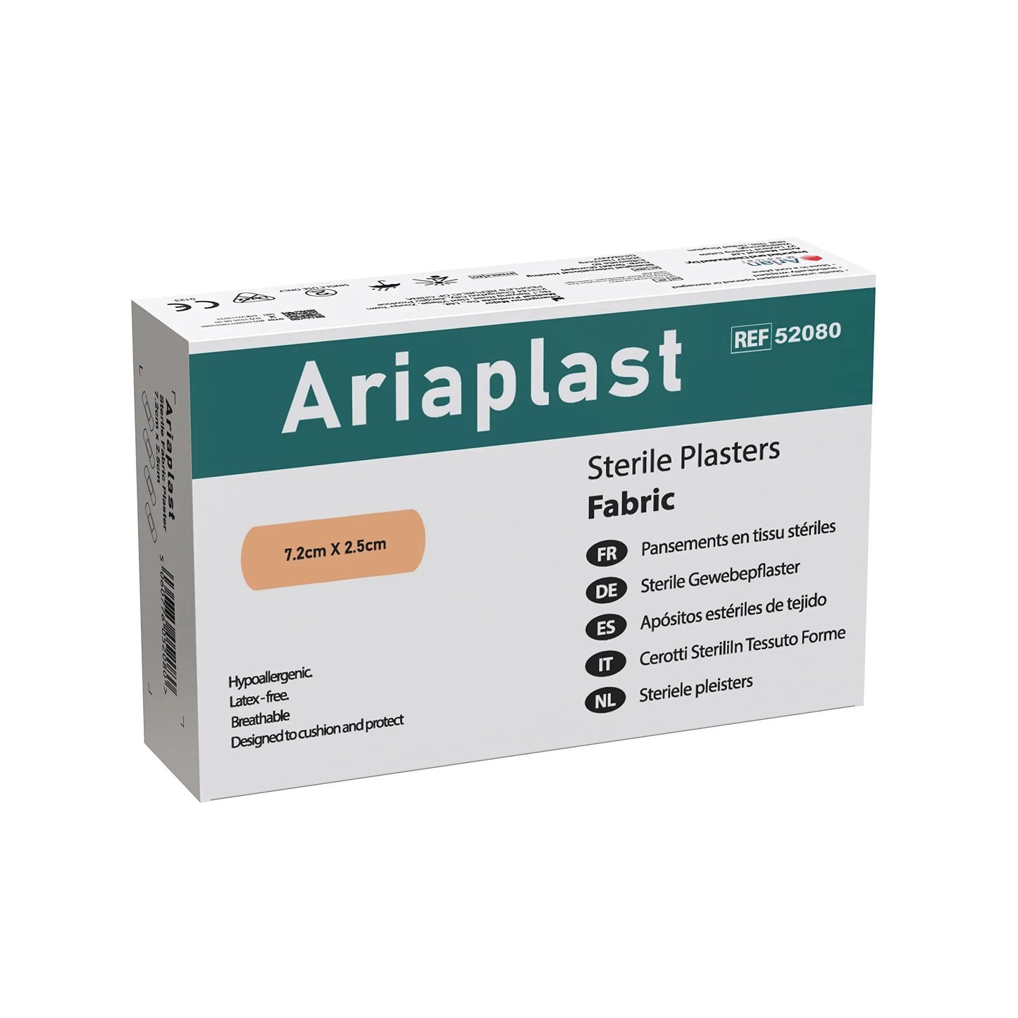 AriaPlast Sterile Fabric Wound Care First Aid Plasters- 7.2cm x 2.5cm Pack of 100's