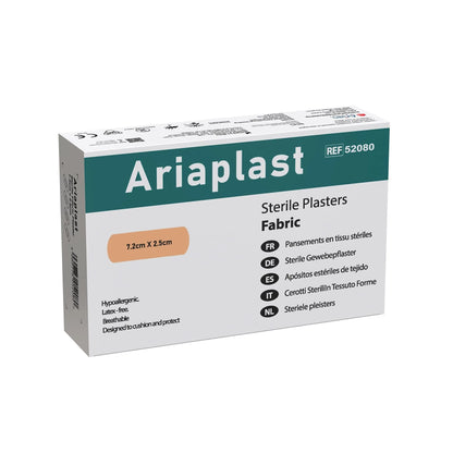 AriaPlast Sterile Fabric Wound Care First Aid Plasters- 7.2cm x 2.5cm Pack of 100's