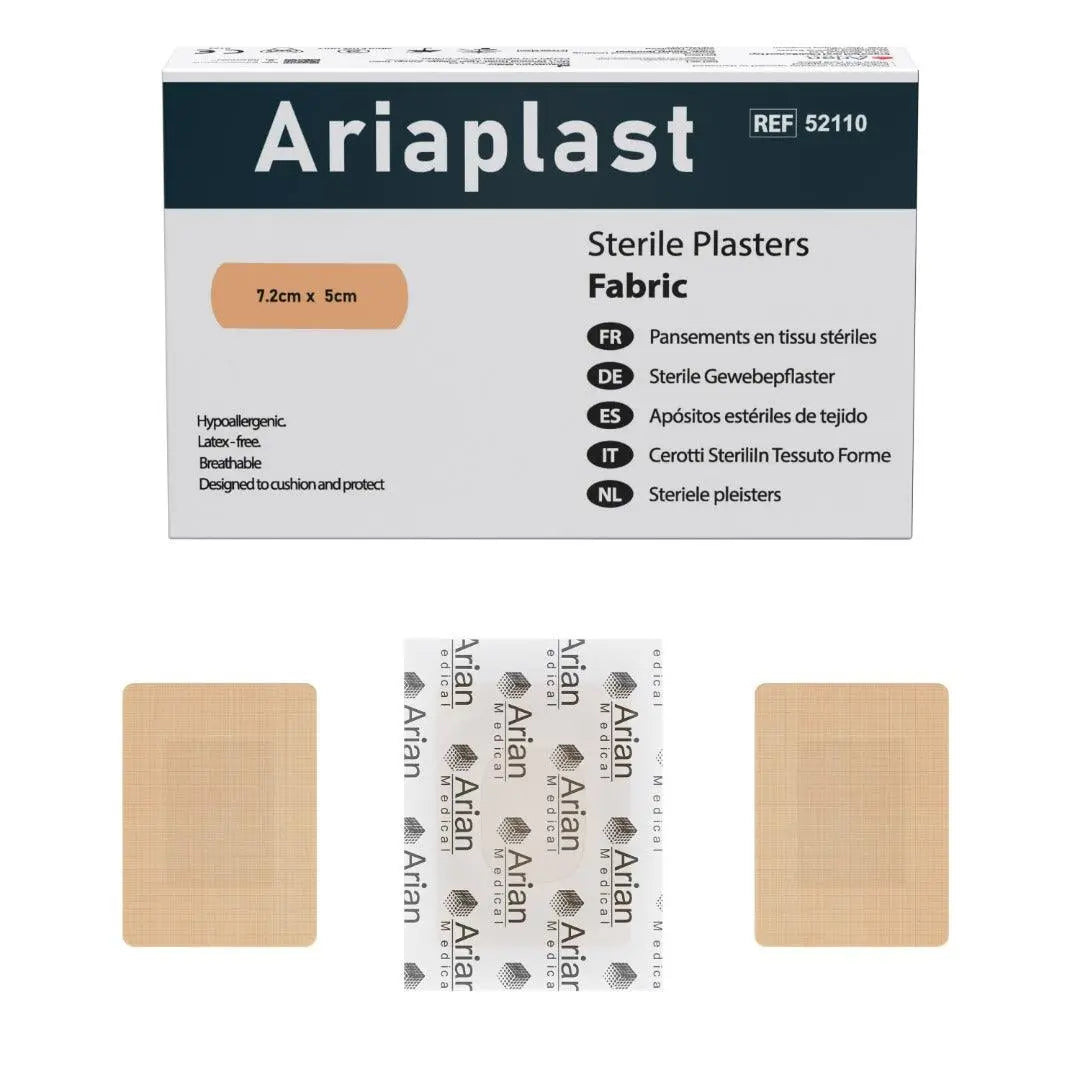 AriaPlast Sterile Fabric Plasters First Aid Wound Plasters- 7.2cm x 5cm Pack of 50's