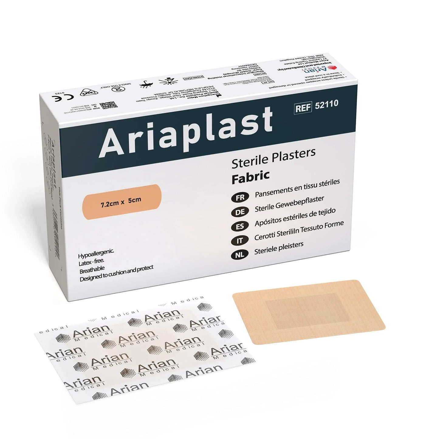 AriaPlast Sterile Fabric Plasters First Aid Wound Plasters- 7.2cm x 5cm Pack of 50's