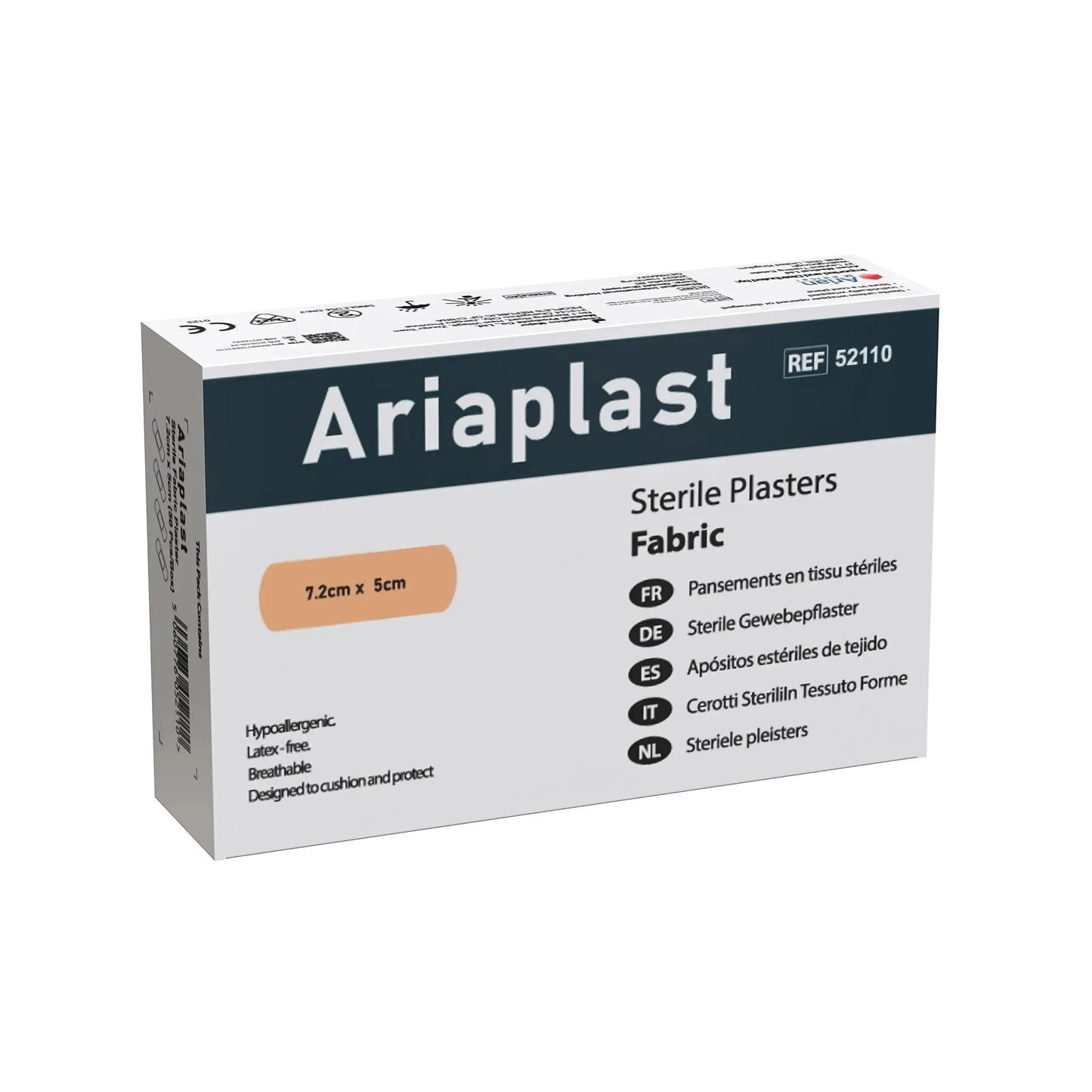 AriaPlast Sterile Fabric Plasters First Aid Wound Plasters- 7.2cm x 5cm Pack of 50's Arian medical ltd