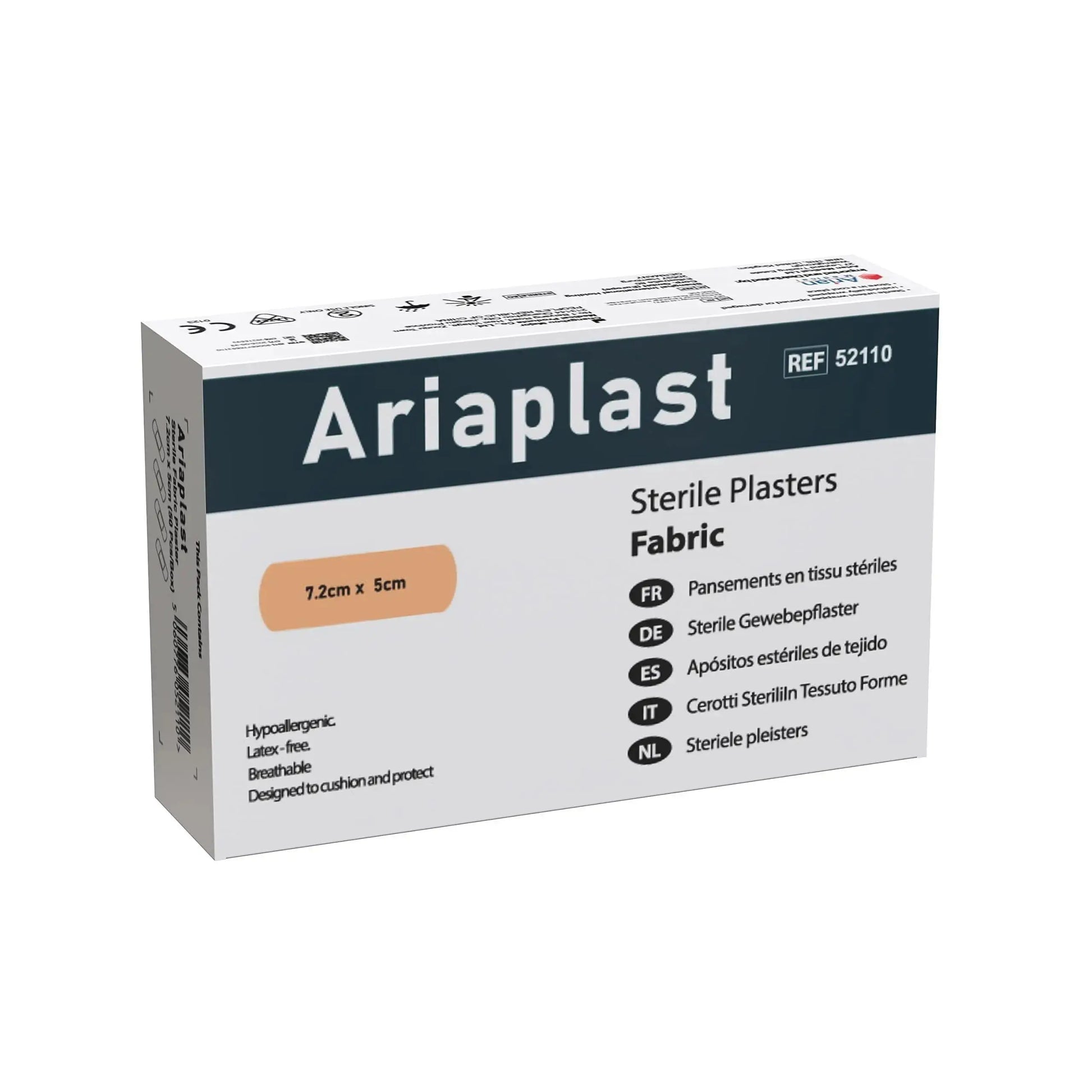 AriaPlast Sterile Fabric Plasters First Aid Wound Plasters- 7.2cm x 5cm Pack of 50's Arian medical ltd