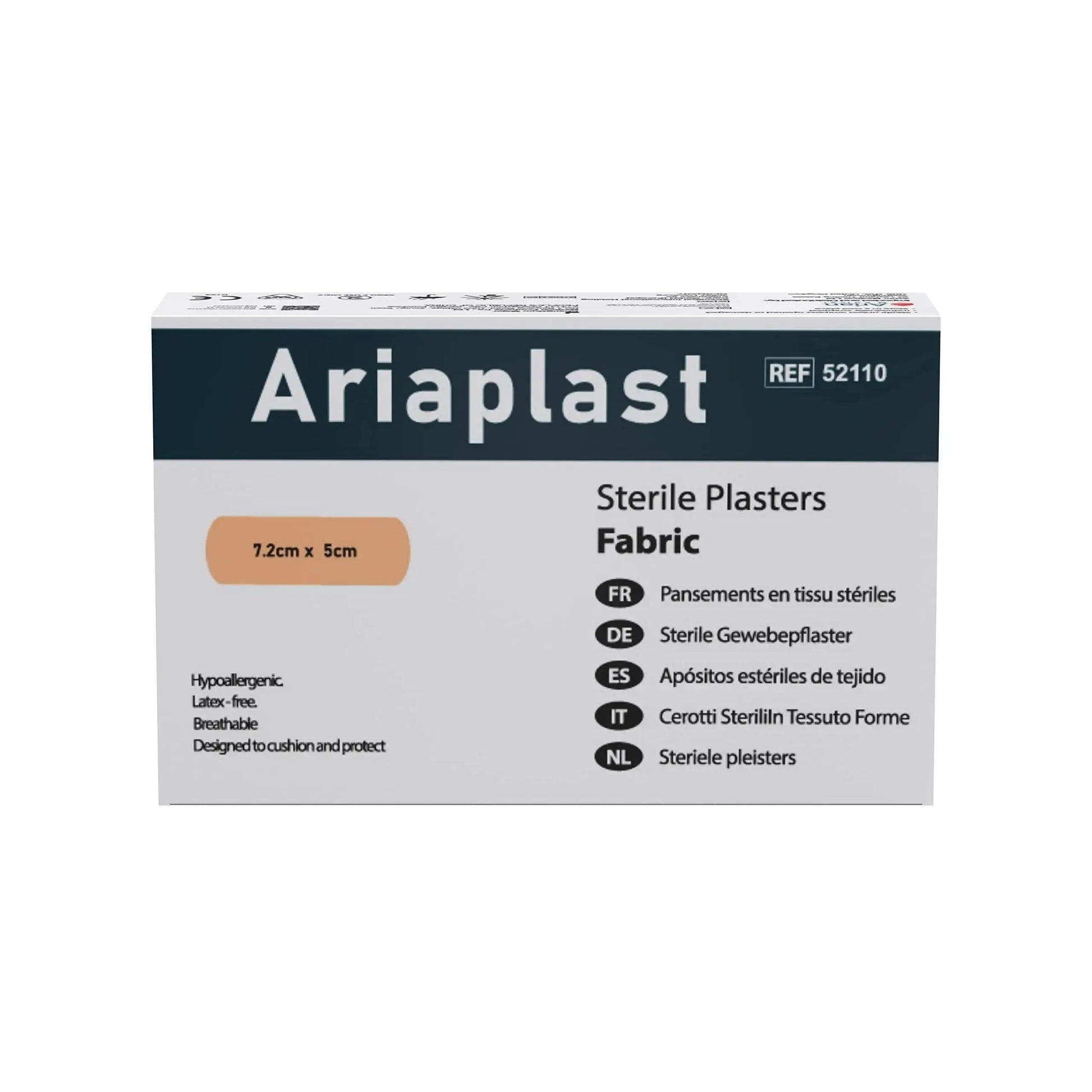 AriaPlast Sterile Fabric Plasters First Aid Wound Plasters- 7.2cm x 5cm Pack of 50's Arian medical ltd