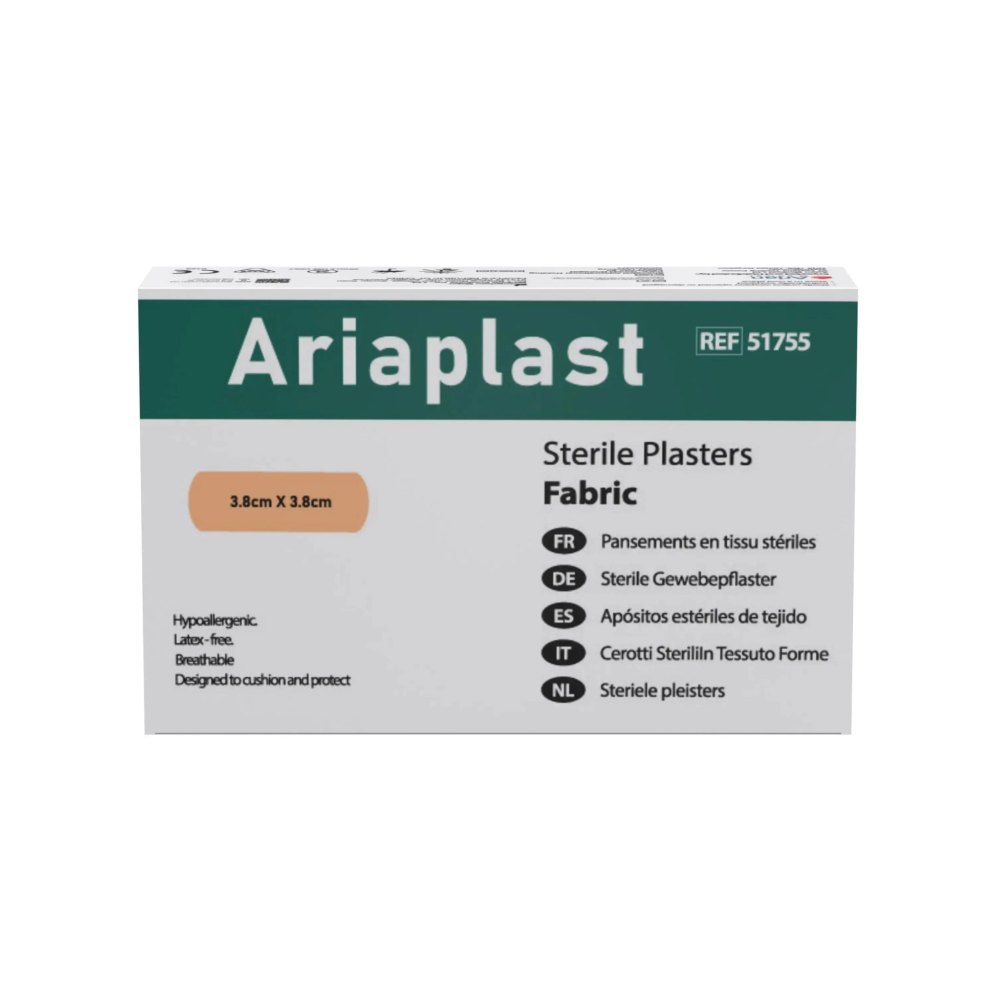 AriaPlast Sterile Fabric Wound Care First Aid Plasters- 3.8cm x 3.8cm Pack of 100's Arian medical ltd