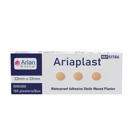 AriaPlast Sterile Fabric Wound Care First Aid Plasters- 22mm x 22mm Pack of 100