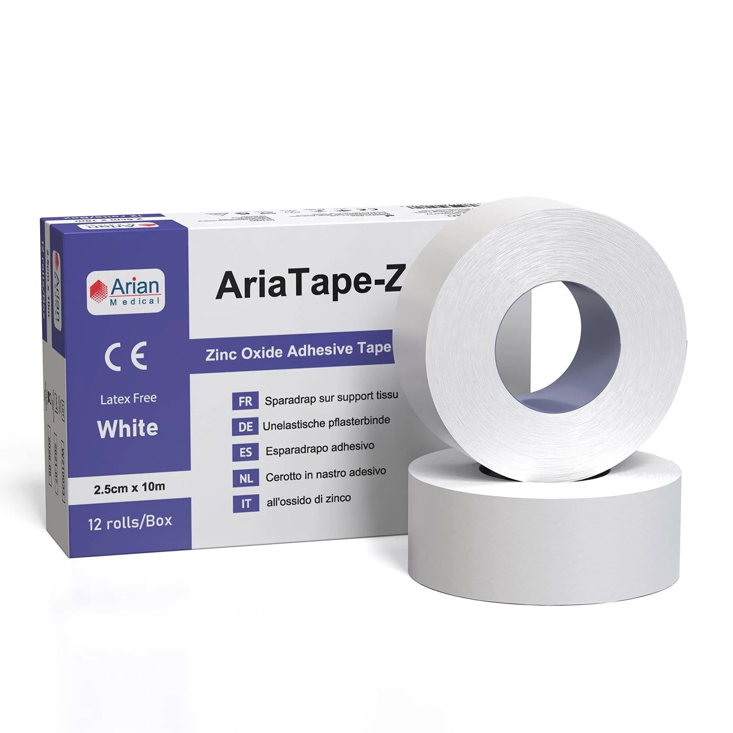 AriaTape Zinc Oxide Adhesive Tape- 2.5cm X 10m Tape - 3 Rolls