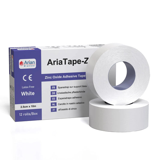 AriaTape Zinc Oxide Adhesive Tape- 2.5cm X 10m Tape - 6 Rolls
