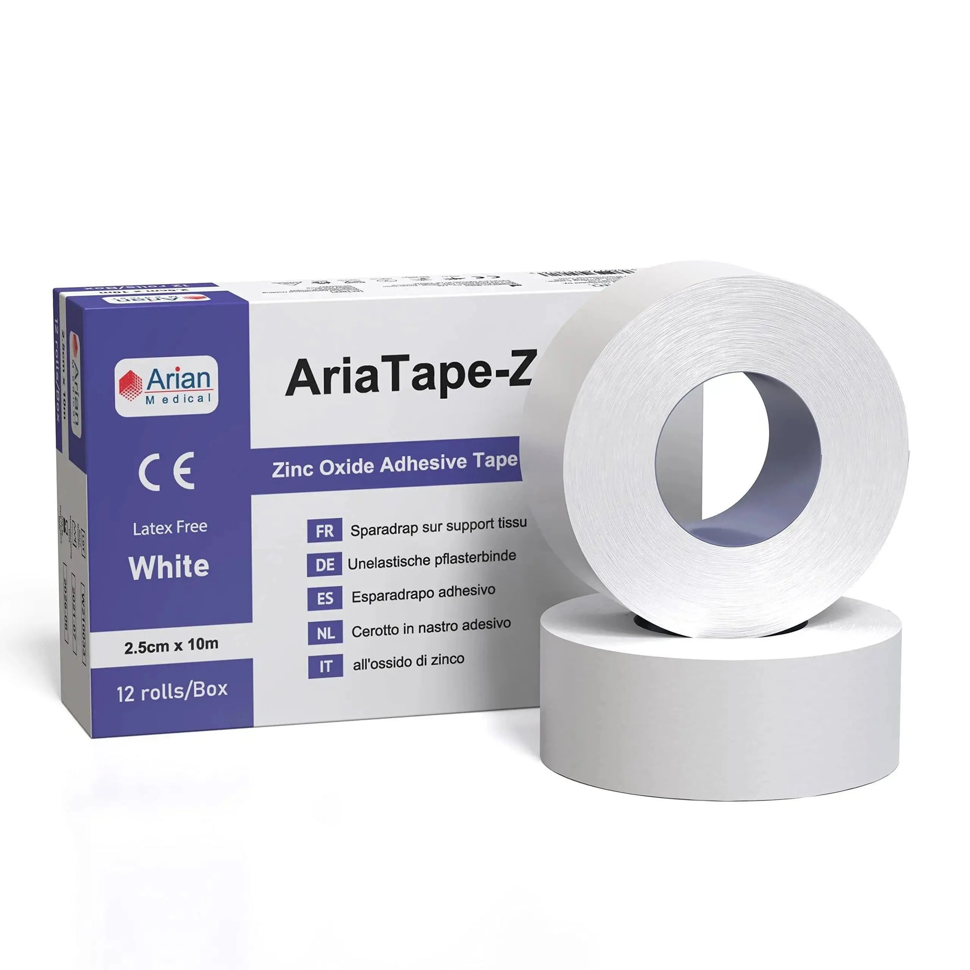 AriaTape Zinc Oxide Adhesive Tape- 2.5cm X 10m Tape - 6 Rolls Arian medical ltd