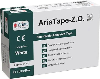 AriaTape Zinc Oxide Adhesive Tape 4 Rolls - 1.25cm X 10m High Strength Athletic Tape, Blister Prevention Tape | Sports Strapping Tape & Shoulder Tape for Rugby, Gym, Weightlifting White Arian medical