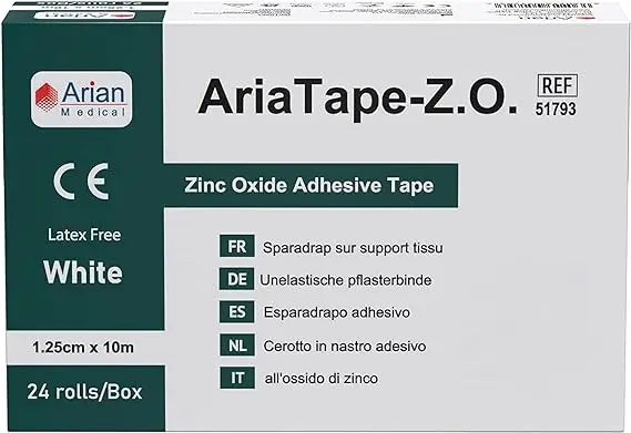 AriaTape Zinc Oxide Adhesive Tape 4 Rolls - 1.25cm X 10m High Strength Athletic Tape, Blister Prevention Tape | Sports Strapping Tape & Shoulder Tape for Rugby, Gym, Weightlifting White Arian medical