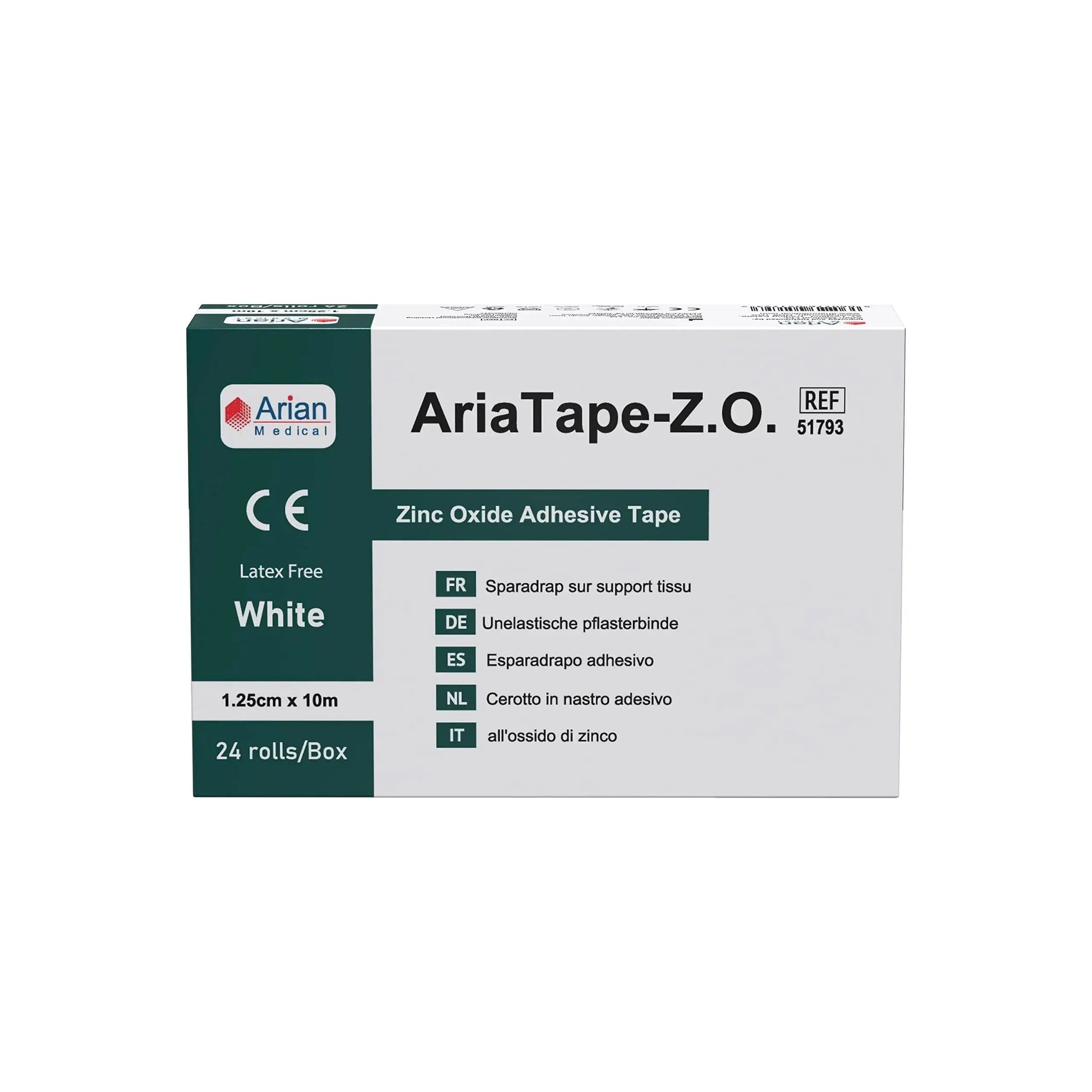 AriaTape Zinc Oxide Tape- 1.25cm X 10m Tape - 12 Rolls Arian medical ltd