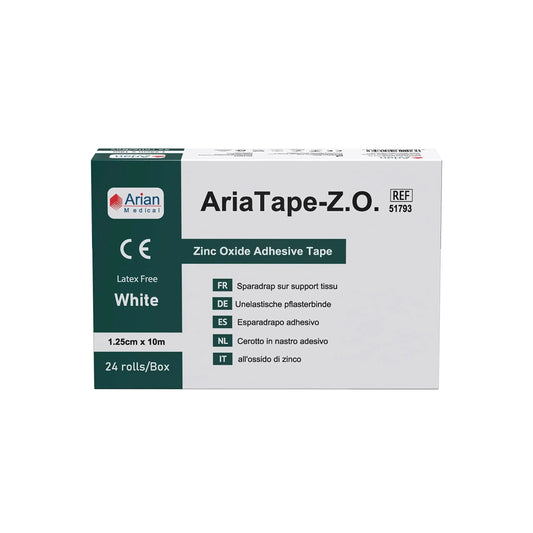 AriaTape Zinc Oxide Tape- 1.25cm X 10m Tape - 12 Rolls Arian medical ltd