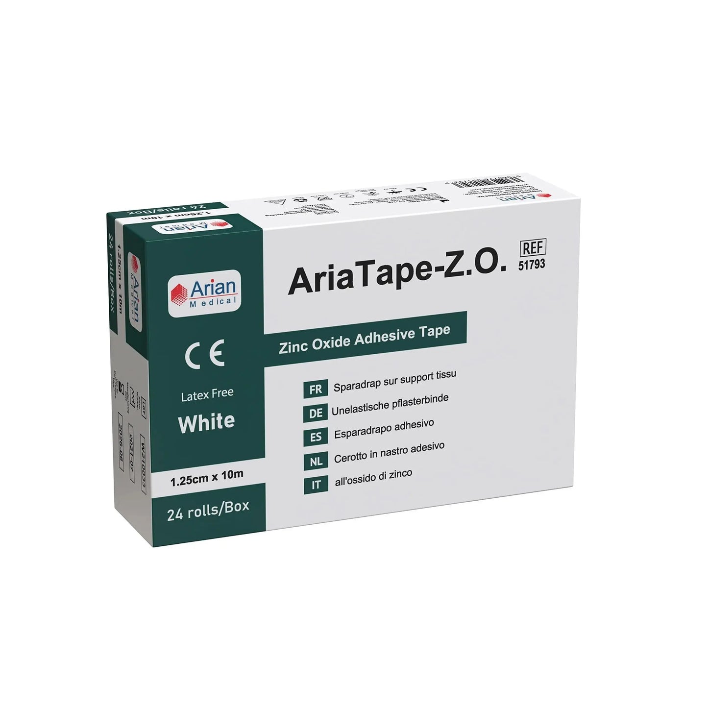 AriaTape Zinc Oxide Tape- 1.25cm X 10m Tape - 12 Rolls Arian medical ltd