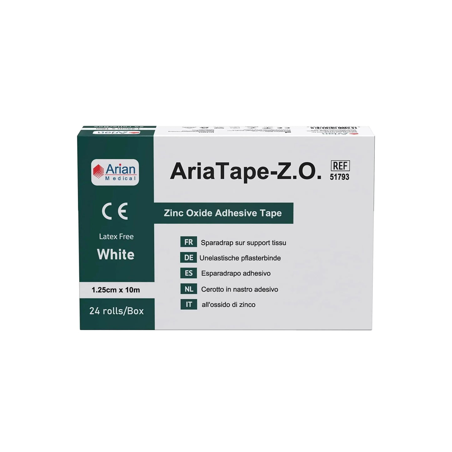 AriaTape Zinc Oxide Tape- 1.25cm X 10m Tape - 6 Rolls Arian medical ltd