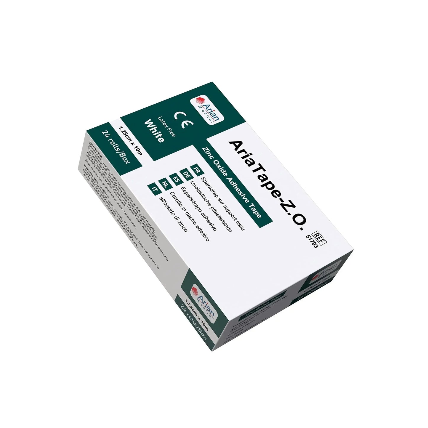 AriaTape Zinc Oxide Tape- 1.25cm X 10m Tape - 6 Rolls Arian medical ltd