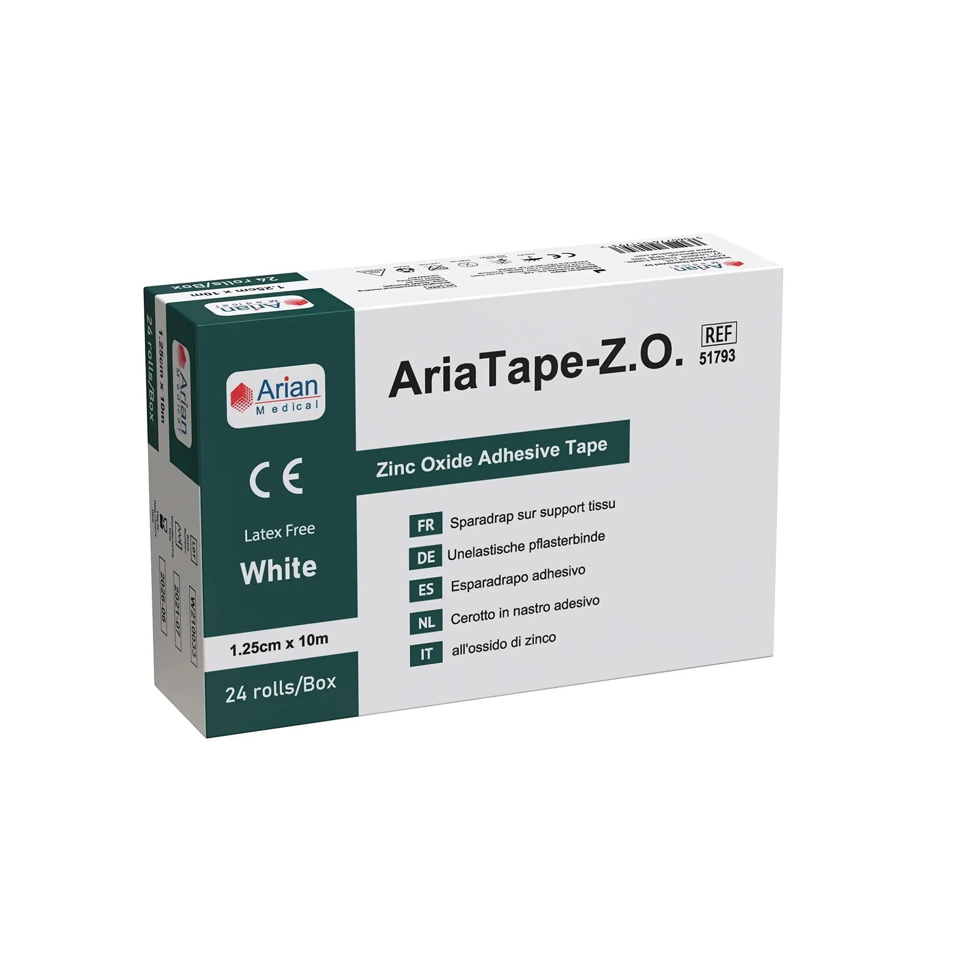 AriaTape Zinc Oxide Tape- 1.25cm X 10m Tape - 6 Rolls Arian medical ltd