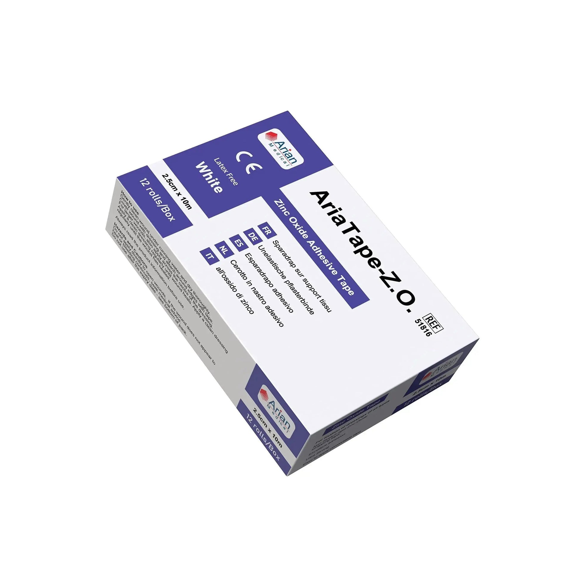 AriaTape Zinc Oxide Tape- 2.5cm X 10m Tape - 3 Rolls Arian medical ltd